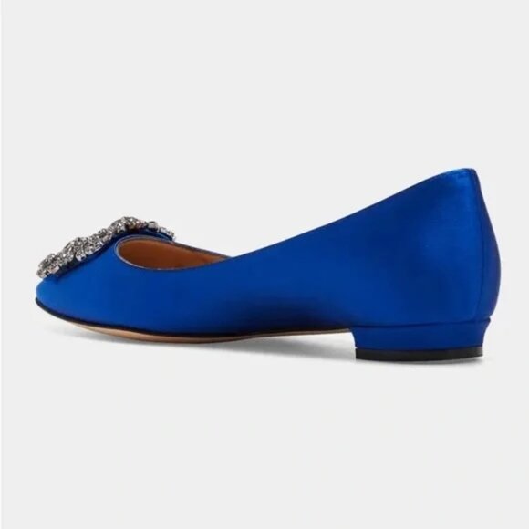 MANOLO BLAHNIK | Hangisi Crystal-Buckle Satin Flat 38.5 8.5 BLUE - Picture 3 of 16
